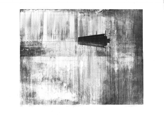 Black-and-white lithograph depicting a hangar in Zawiercie